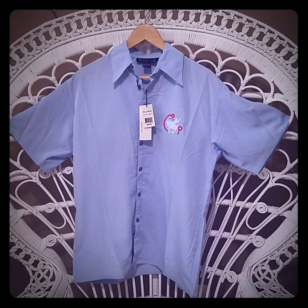 Western Max embroidered blue short sleeve shirt